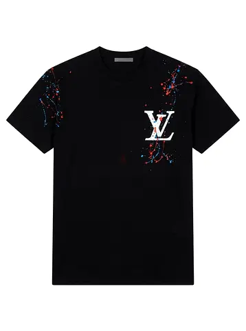 Louis Vuitton Black Designed T Shirt تيشيرت لويس ڤيتون مصمم باللون الأسود
