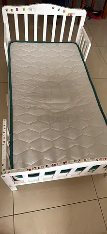 White Wooden Baby Crib with Mattress - Good Preloved Condition