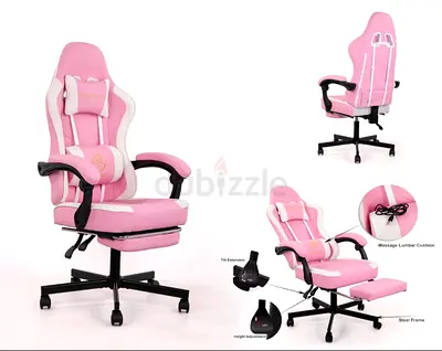 Pink Ergonomic Gaming Chair with Footrest