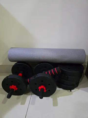 Dumbbell Set with Weight Plates and Yoga Mat - Good Condition