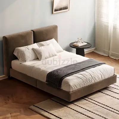 Thick headboard brown velvet queen bed
