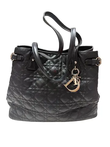 Authentic Dior Panarea Medium Black Cannage Coated Canvas and Leather Tote