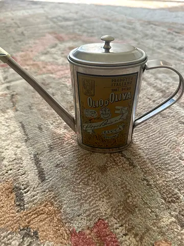 Vintage olive oil pourer can with long spout