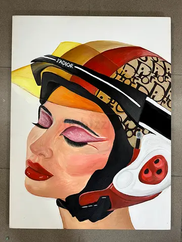 Original Oil Painting of Woman in Helmet (Contemporary Portrait)