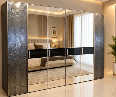 Large mirrored 6-door wardrobe