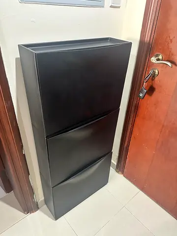 Slim black shoe cabinet / hallway storage - 3 drawers, good condition