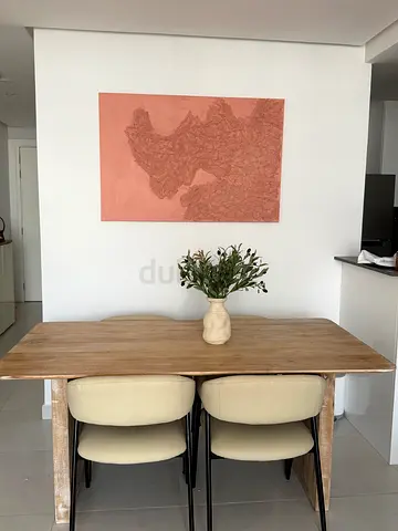 Solid Wood Dining Table with 4 Upholstered Chairs -
