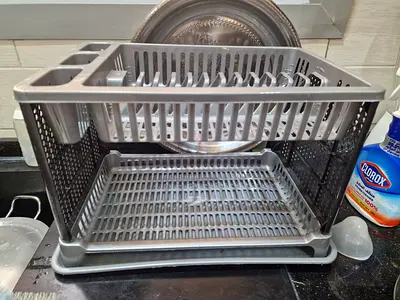 Two-tier Plastic Dish Drainer Rack with Cutlery Holder