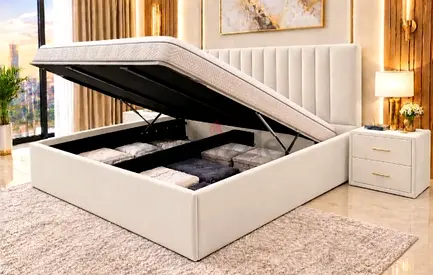 180/200 cm King size Upholstered Storage Bed with Hydraulic Lift and Padded Headboard -