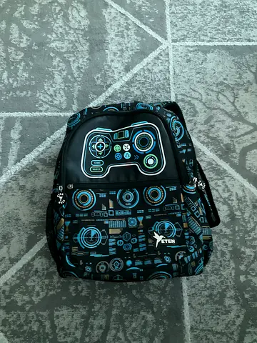 Black & Blue Kids Backpack with Gamer Controller Design