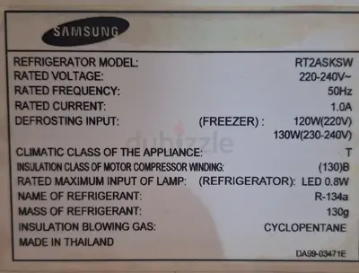 Samsung RT2ASKSW Refrigerator (used) - R-134a, 220-240V