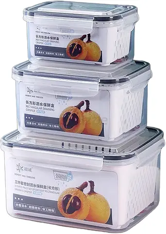 Fruit Crisper With Drain Basket Large Capacity Storage Box Practical Food Preservation Container For