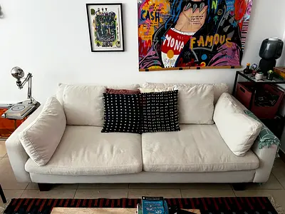 OC HOME - Cream 3-seater Fabric Sofa in Good Condition