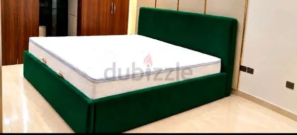 Green upholstered kijg sie 180×200 double bed with  mattress For sale