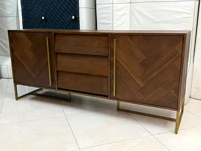 marina home Wooden Sideboard Cabinet with Brass Legs and Herringbone Doors