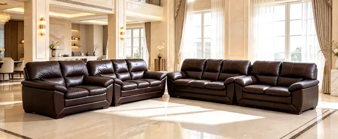 Genuine leather 10 -seater sofa set — dark brown, excellent condition