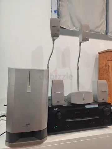 Denon AV Receiver with JVC Subwoofer and 5.1 Satellite Speakers - Good Condition