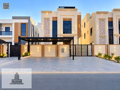 Luxury villa for sale in Al Helio 2, Ajman | 6 bedrooms and a rooftop lounge area | Super-deluxe finishing | Includes all fees and utility connections