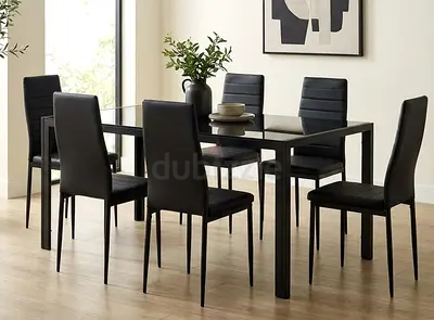 Pan Emirates EASTON 6-Seater Glass Dining Table + 6 Chairs | Excellent Condition