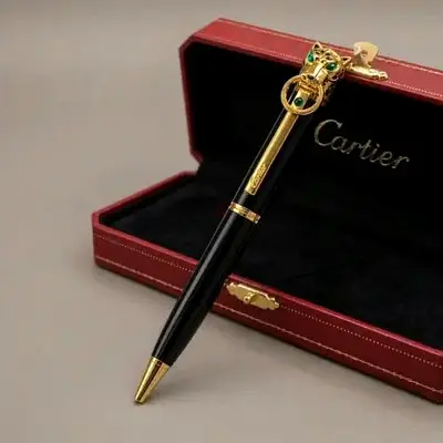Cartier Panther Black Lacquer Ballpoint Pen with Gold Accents (with Box)