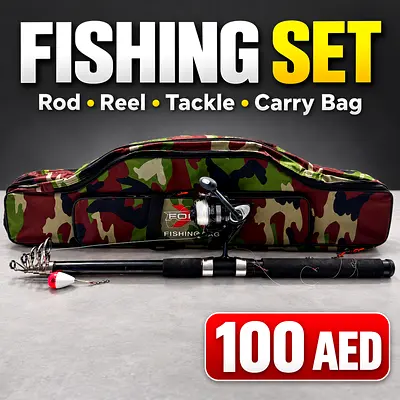 Complete Fishing Set — Rod, Reel, Tackle and Carry Bag (Like New)