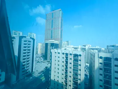 1BR apartment in Al Majaz 2, master bedroom, 2 bathrooms, spacious layout, open view and free parking. AED 37K yearly.