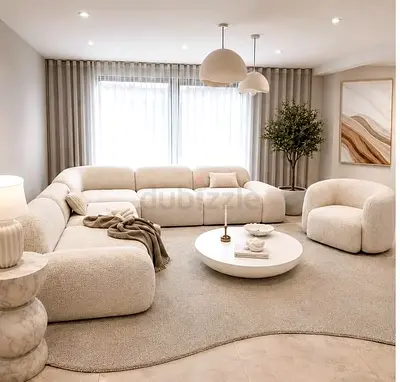 Modern curved boucle 5 seater corner sofa set