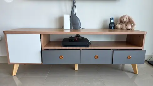Modern Nordic TV Console / Media Unit with 3 Drawers & Storage - Excellent Condition