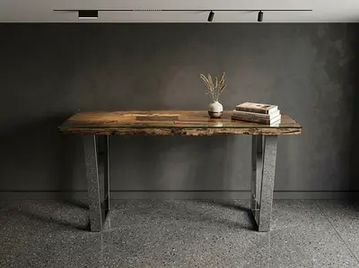 Marina Home Railway Wood Console Table with Metal Legs - Rustic Live Edge Top