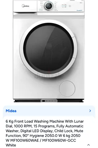 Midea 6 kg Front Load Washing Machine – 1000 RPM, 15 Programs, Good Condition