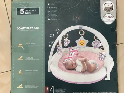 Comfy Linkable Baby Play Gym with Hanging Toys - Pink