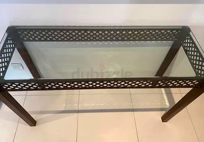 Glass-top Console Table with Lattice Metal Frame