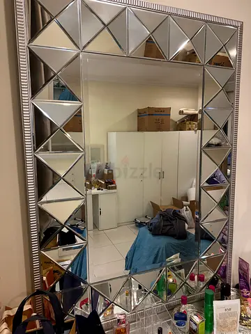 Large Decorative Wall Mirror with Geometric Mirrored Frame with dressing console free