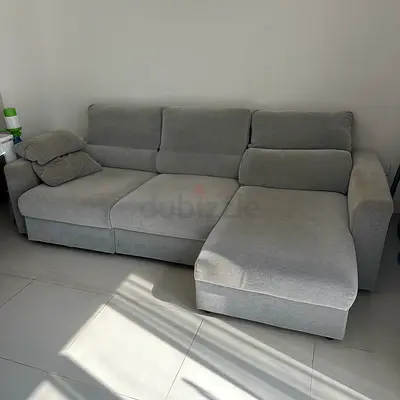 Light grey 3-seater L-shape sofa with chaise - good condition