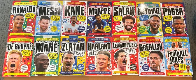 Collection of 14 Football Superstars Kids Books (Ronaldo, Messi, Kane, Mbappé, Salah +) - Like New