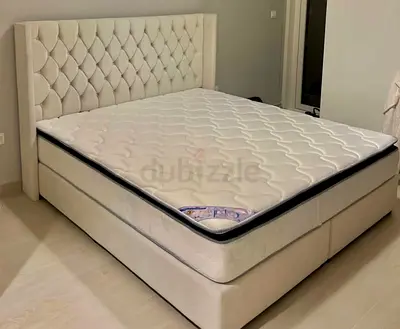 King size 180/200 cm storage bed with mattress - upholstered cream headboard