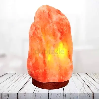 Himalayan Salt Lamp on Wooden Base - Warm Ambient Light