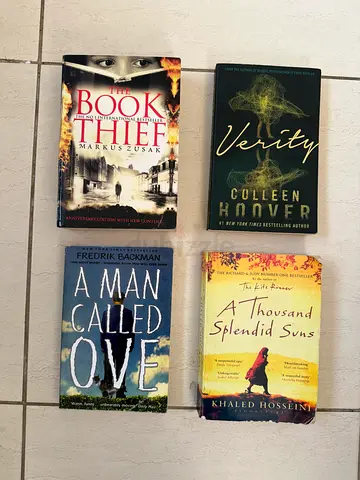 Four Popular Paperback Novels — Velvet, A Thousand Splendid Suns, The Book Thief, A Man Called Ove