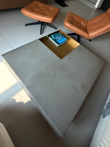 Concrete-Look Coffee Table with Brass Tray – AED 600