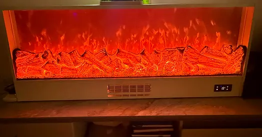 Wall-mounted electric fireplace heater with realistic flame effect