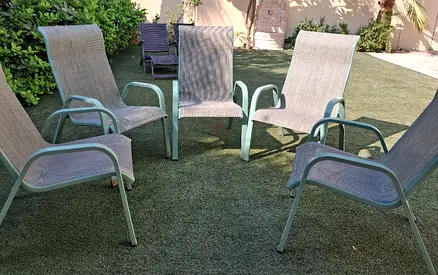 Set of 5 Outdoor Garden Patio Chairs - Metal Frame, Mesh Seats