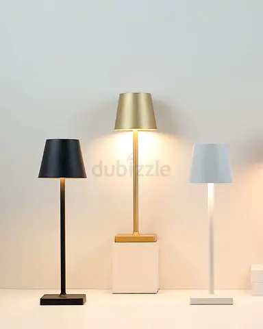 Set of 3 Modern Metal Table Lamps - Black, Gold, White