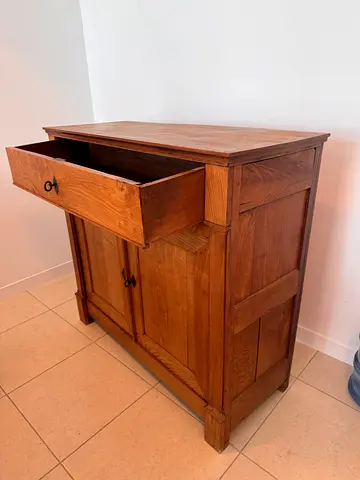 Antique wooden cupboard purchased at an antiques market in Belgium and brought to Dubai.