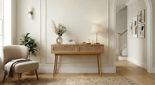 Make Up and Room Console Table with Drawers - Light Oak