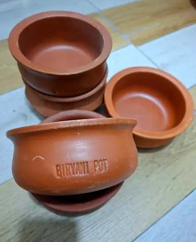 Set of 4 Small Clay Biryani Pots (Terracotta Serving Pots)