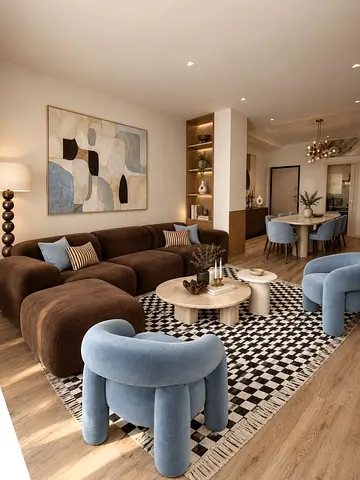 Modern Curved Brown Sectional Sofa with Chaise