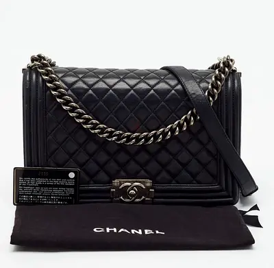 Authentic Chanel Boy New Medium Black Quilted Lambskin Leather bag