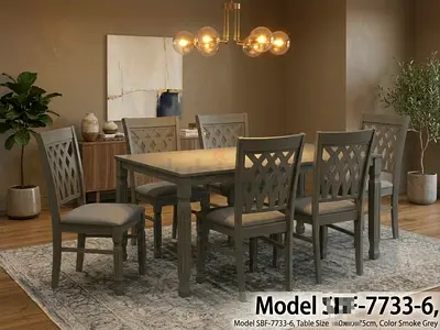 Solid wood 6-seater dining table set in smoke grey - brand new