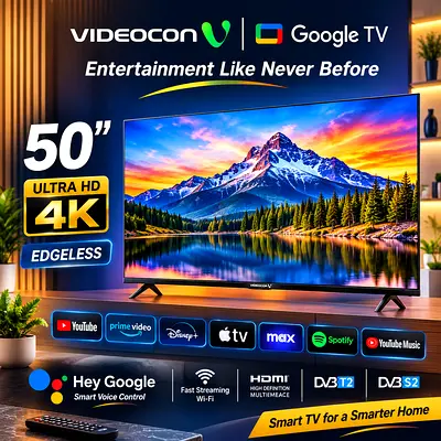 Videocon 50" 4K Ultra HD Smart Google TV - Edgeless Display