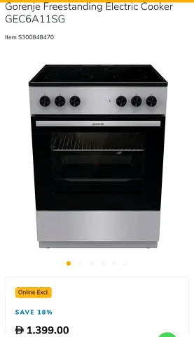 Gorenje Freestanding Electric Cooker GEC6A11SG - 4-Burner Ceramic Hob & Oven